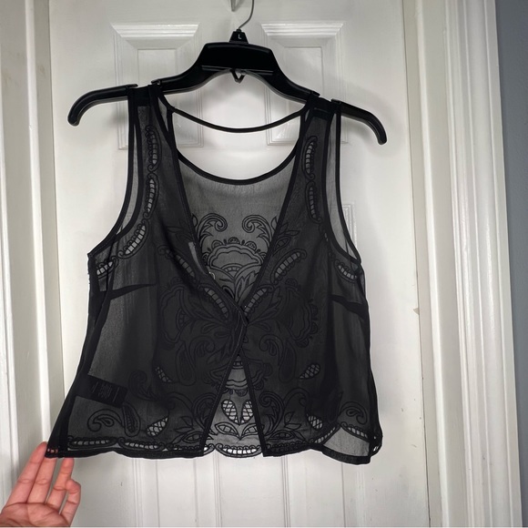 Transparent Embroidered Crop Tank Top With Open Back | Women’s size XS - Picture 7 of 8